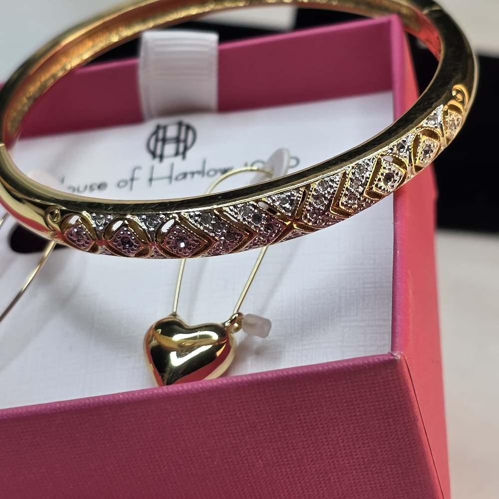 House of Harlow 1960 Gold and Pink Bangle Bracelet